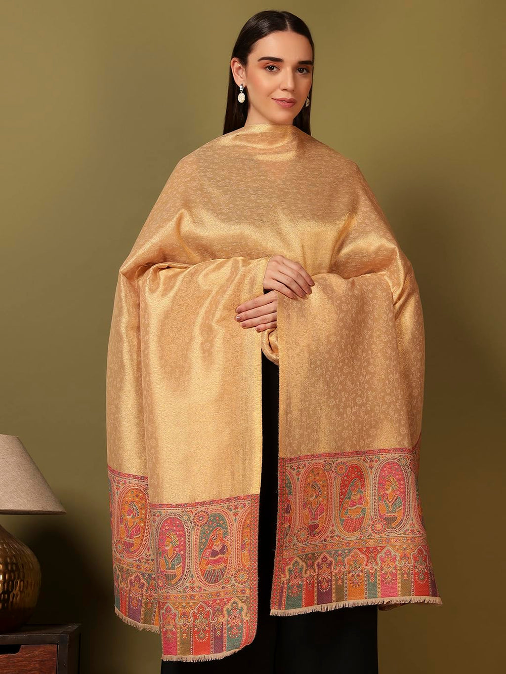 Pashmoda Women Silsila Zari Kaani Fine Wool Shawl (Size: 40x80in, 101x203cm) ZSS03