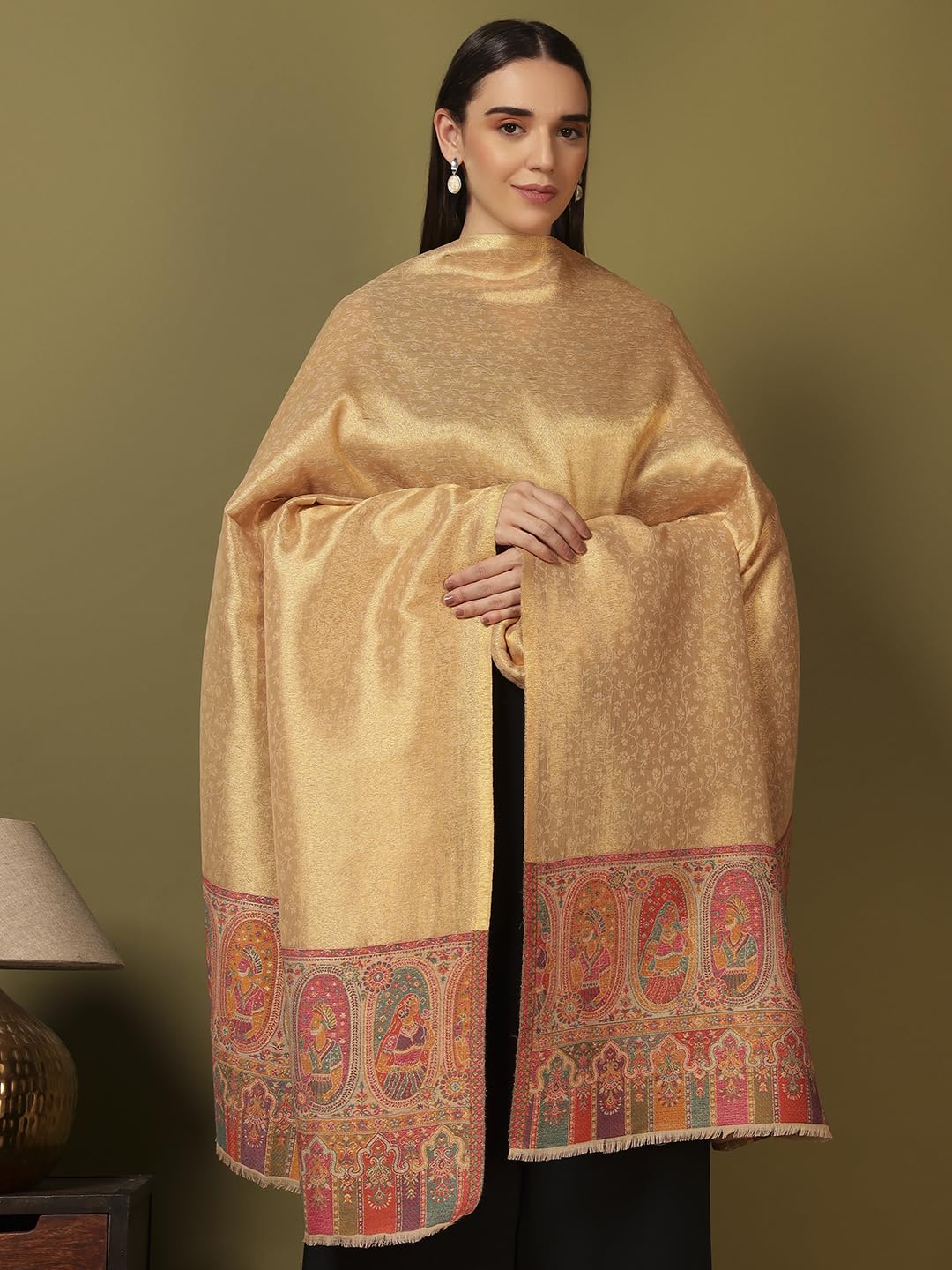 Pashmoda Women Silsila Zari Kaani Fine Wool Shawl (Size: 40x80in, 101x203cm) ZSS03