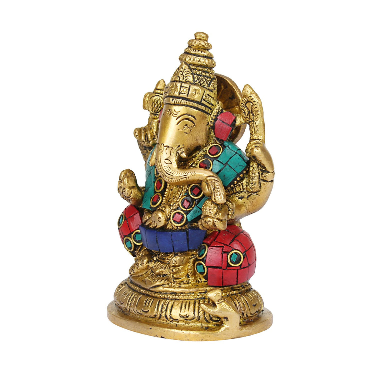 SVARUP Brass Ganesha Murti Ganesh Idol Statue Figurine for Puja Decor Gift 5 Inch Multicolor