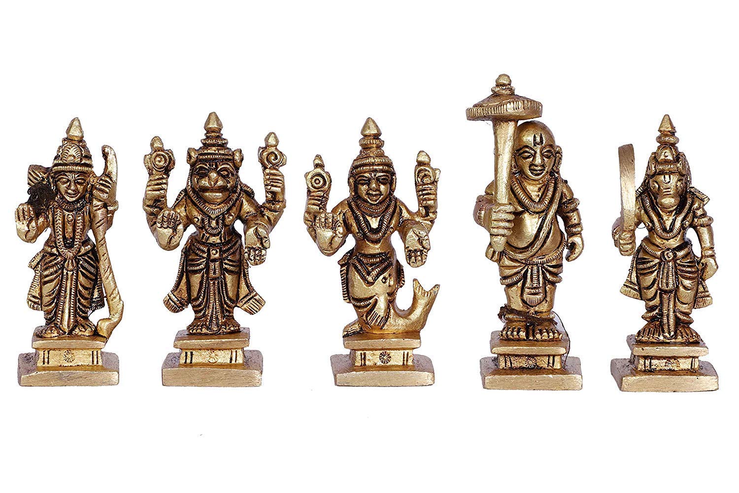 ARTVARKO Brass Dashavtar Lord Vishnu Ten Incarnations Avatar Set Dashavatara Murti Gold (Small Size 3x2.5x6 cm)