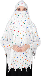 Sclout Soft Cotton Breathable Sun Protection Scarf Dupatta Usable for vehicle Driver | White Printed Design Stoles | Universal Size | For Girl & Women | Light Weight (Scarf - Triangle)