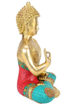 SVARUP Brass Buddha Vitarka Mudra Idol Statue Tibetan Buddhist Décor Showpiece Height 12 Inch Multicolor