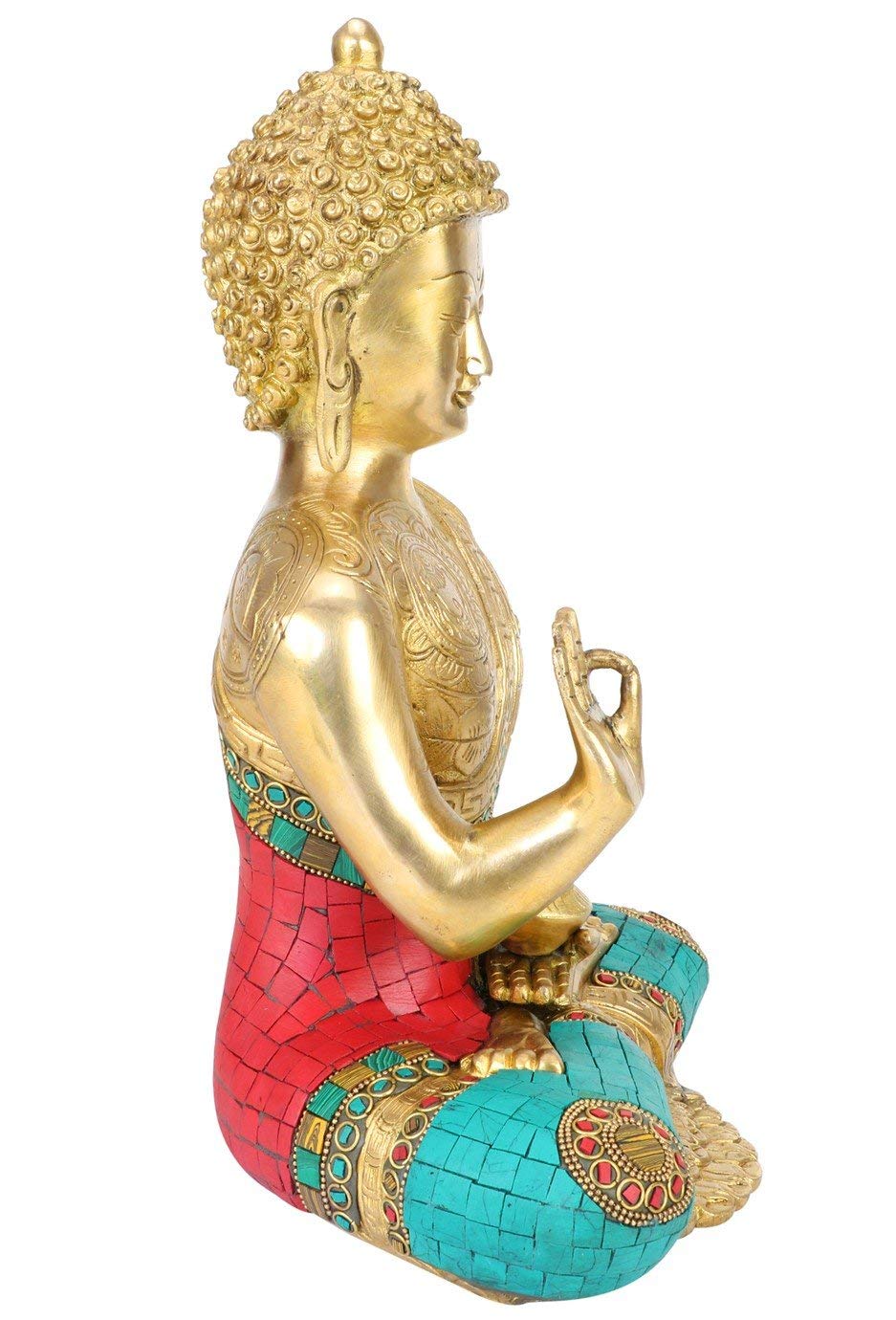 SVARUP Brass Buddha Vitarka Mudra Idol Statue Tibetan Buddhist Décor Showpiece Height 12 Inch Multicolor