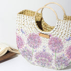 Habere India-All the Cultures Fabricating India Small Tote Bag | Straw Bags | Basket Bag | Bamboo Tote | Beach Bags for Women | White Handbag (Design 02)
