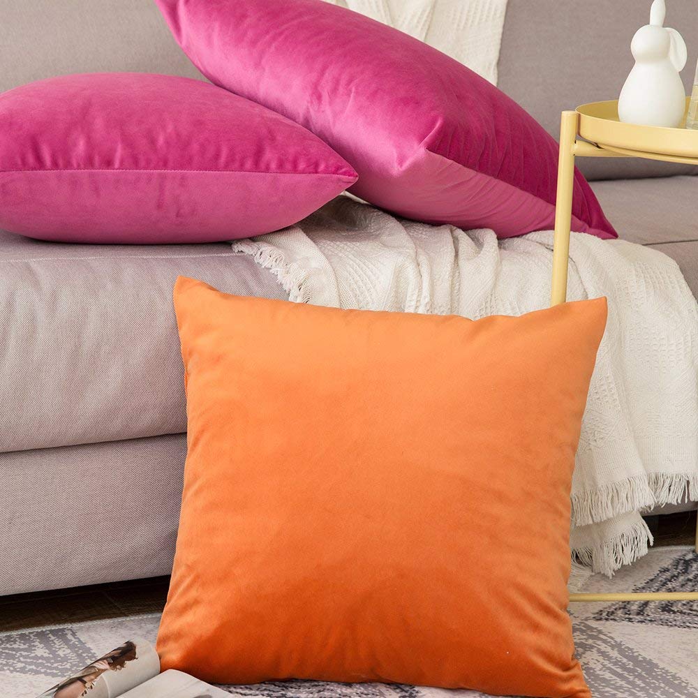 Khooti Velvet Cushion Cover, 22x22 | Pink | Pack of 3 | Solid Plain Soft & Smooth, Decorative Cushion Covers for Living Room, Bedroom, Couches, Chairs, Sofas, Beds & Home Decor