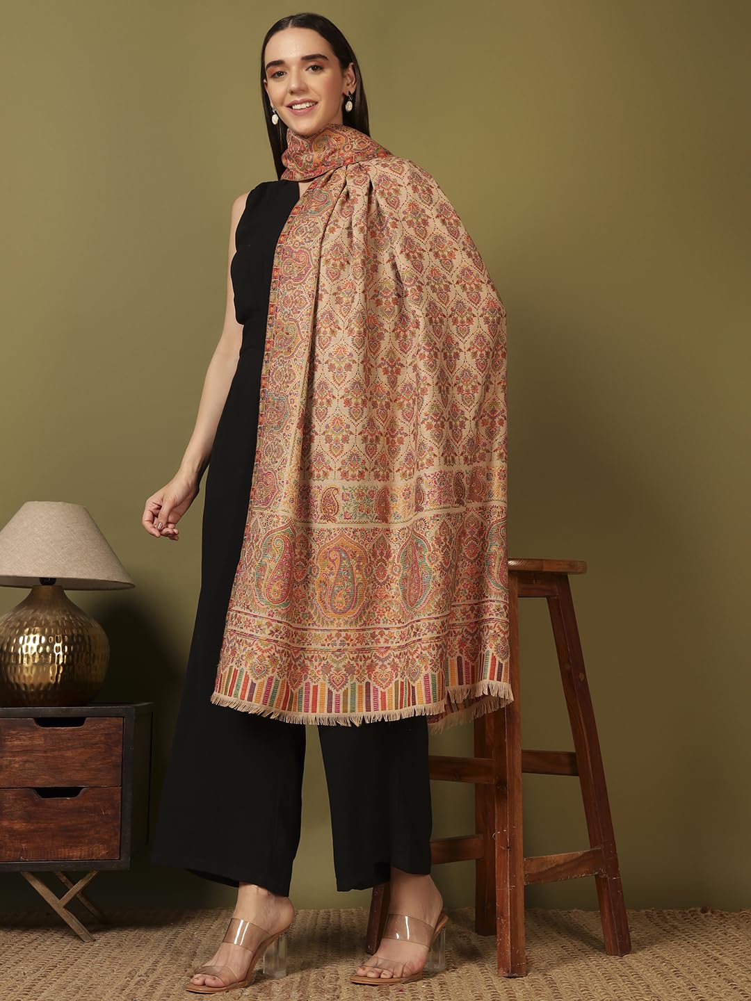 Pashmoda Women Gulraiz Kaani Wool Blend Kashmiri Shawl (Size: 40x80in, 101x203cm) RSS43