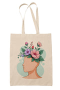 Kalaa Lifestyle Canvas Tote Bag for Women | Premium Cotton Shopping Bag | Eco-Friendly Shoulder Tote for Office, College, Travel & Daily Use and Gifting (The Flower Lady)