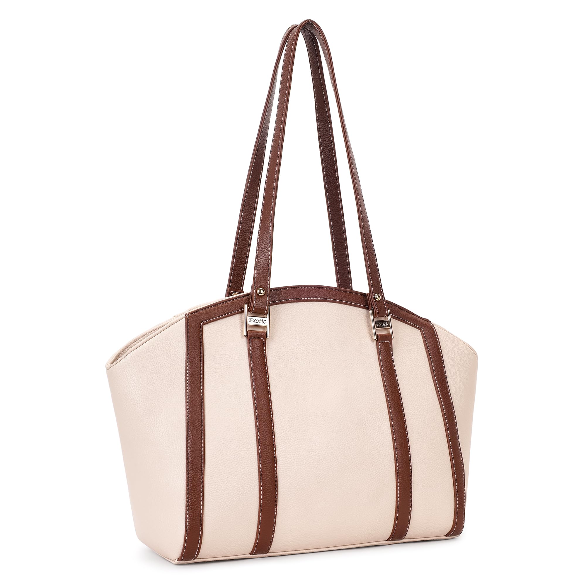 EXOTIC Shoulder Handbag for Women, Classic Fashion Design with Contrast Stitching (Beige)