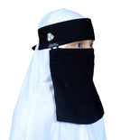 AL RIDHA Women's Babussalam Fabric Fashion Nosepiece One‑Layer Half Hijab Pendant Design Saudi Niqab for Muslim Women and Girls, Black (Silver Clover Pendant)
