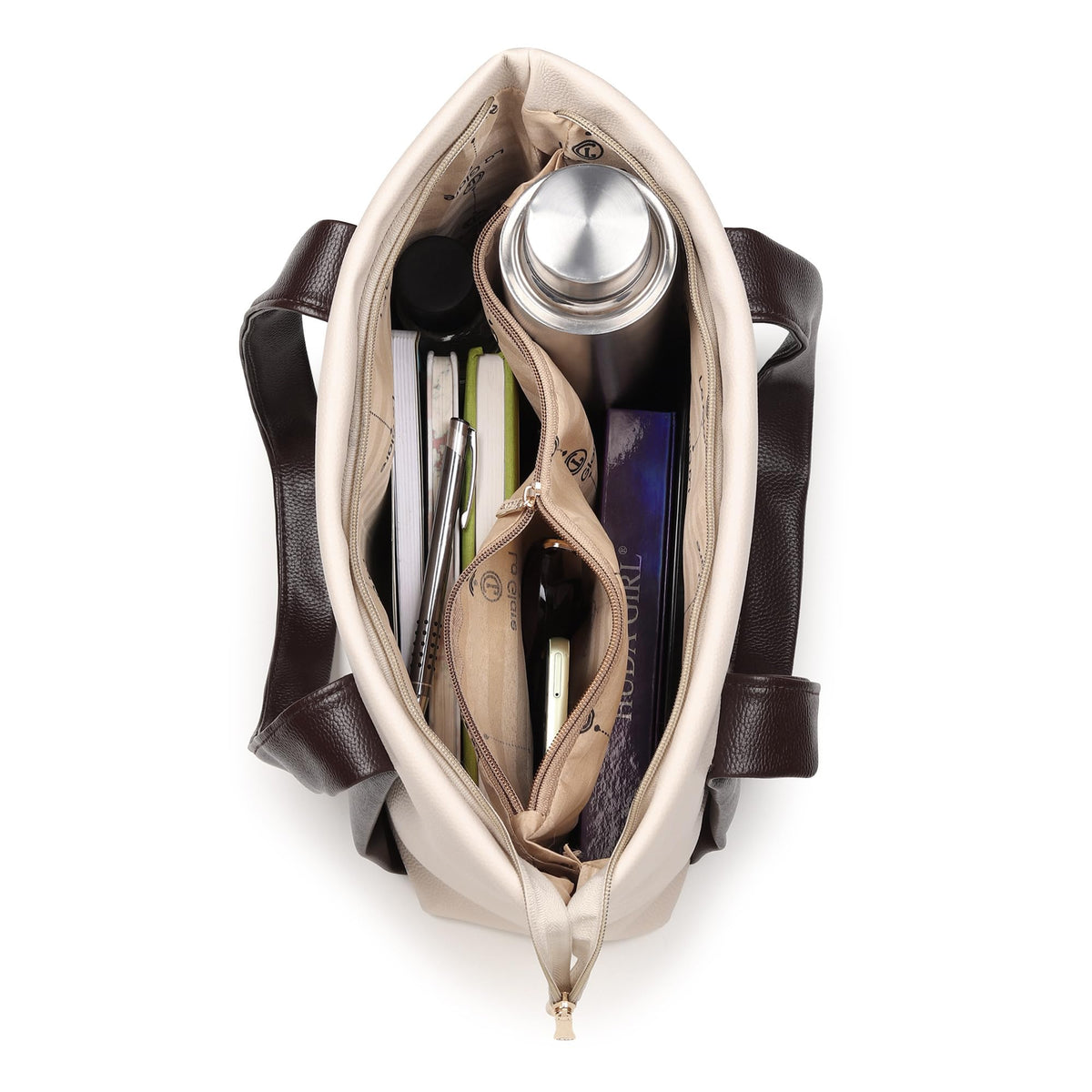 LA GLARE Women Tote Bag with Zipper, Double Compartment for Smart Storage | Handbag for Office use, travel, college, work