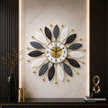 Mahira Artefacts Luxury Modern Metal Leaf Wall Clock for Living Room Decor, Silent Non-Ticking Large Decorative Wall Clock with Gold Finish