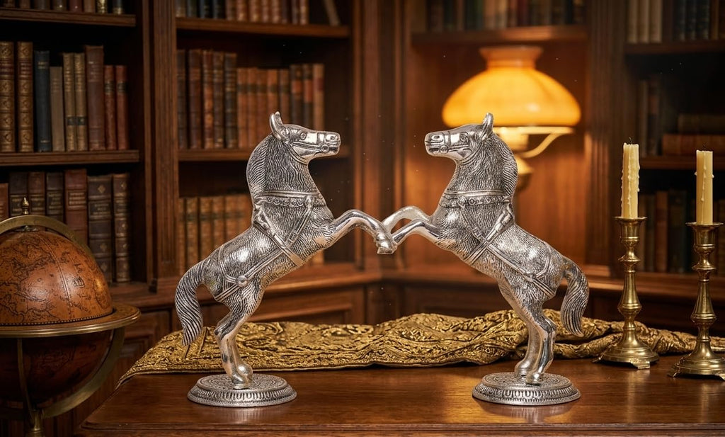 KridayKraft Jumping Horse Set Metal Statue for Wealth,Income,Shining and Bright Future&Table Top Figurine.,Decorative,Feng Shui&Vanstu,Animal Showpiece Figurines (Silver)