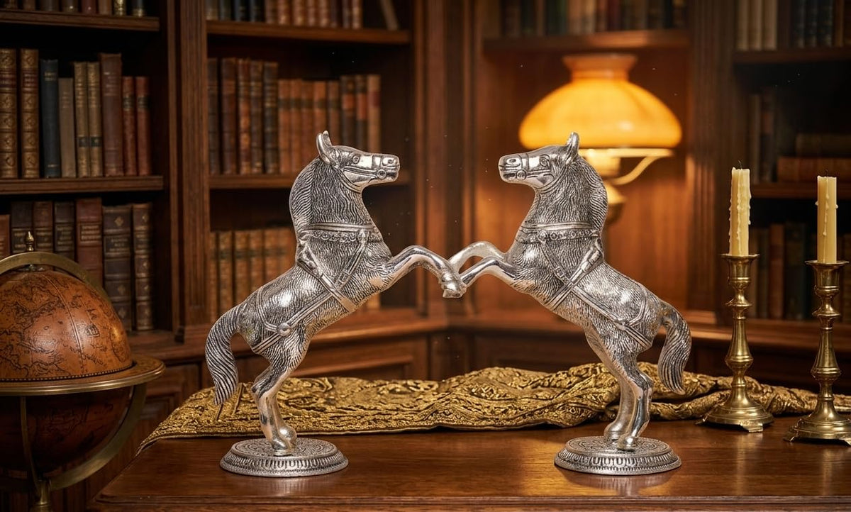 KridayKraft Jumping Horse Set Metal Statue for Wealth,Income,Shining and Bright Future&Table Top Figurine.,Decorative,Feng Shui&Vanstu,Animal Showpiece Figurines (Silver)