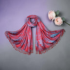STOLE STUDIO Embellished Leaf Luxurious Viscose Stole Scarf (Red/Firozi)