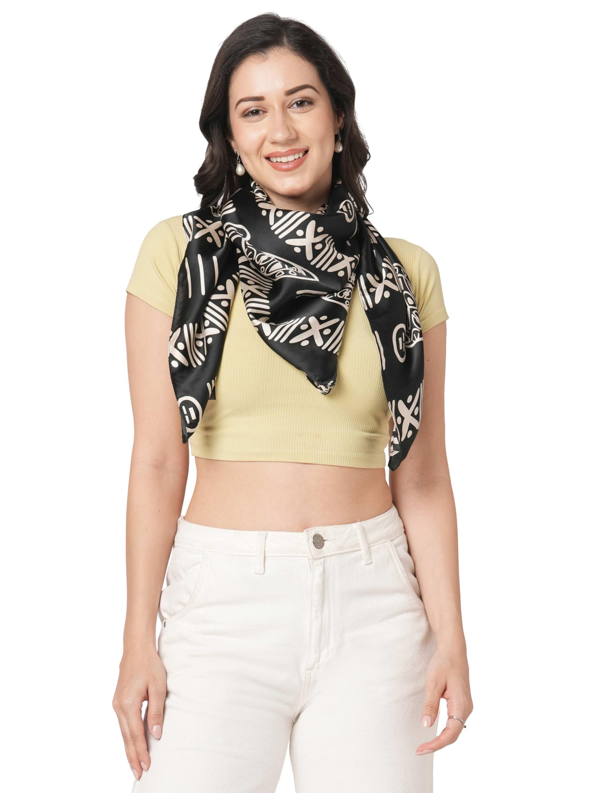 Sahil Fashion Women Luxury Square Scarf – Soft Silk Satin | Stylish Printed | Multi-Way Drape | 100x100 cm