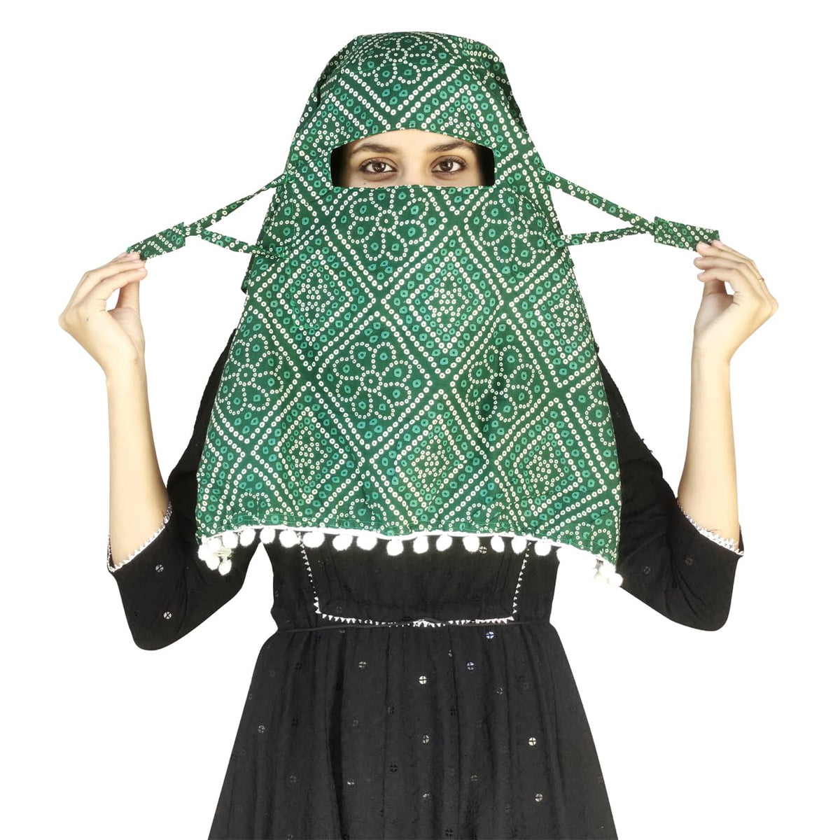 Switchon Cotton Female Jaipur Print Multi Color Scarf Hijabf For Women For 12 Yrs And Above (Green-White)