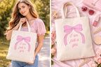 THE PEARLS STUDIO Canvas Tote Bag for Women & Girls | Reusable Shopping Bag | (PINK BOW)