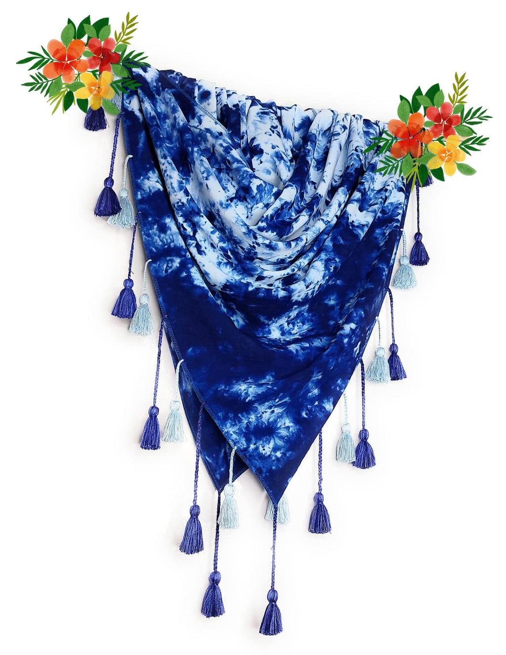 Chandwasia Viscose Tie-Dye Neck Scarf for Men & Women | Lightweight All-Season Stole & Shawl | Soft, Breathable Hair, Head & Neck Scarf for Women & Girls - Royal Blue, Free Size