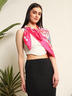 Ravaiyaa - Attitude is everything Women's Crepe Silk Digital Print Large Square Scarf Breathable Lightweight Neckerchief Printed Headscarf 40 x 40 Inch (Pink Crown)