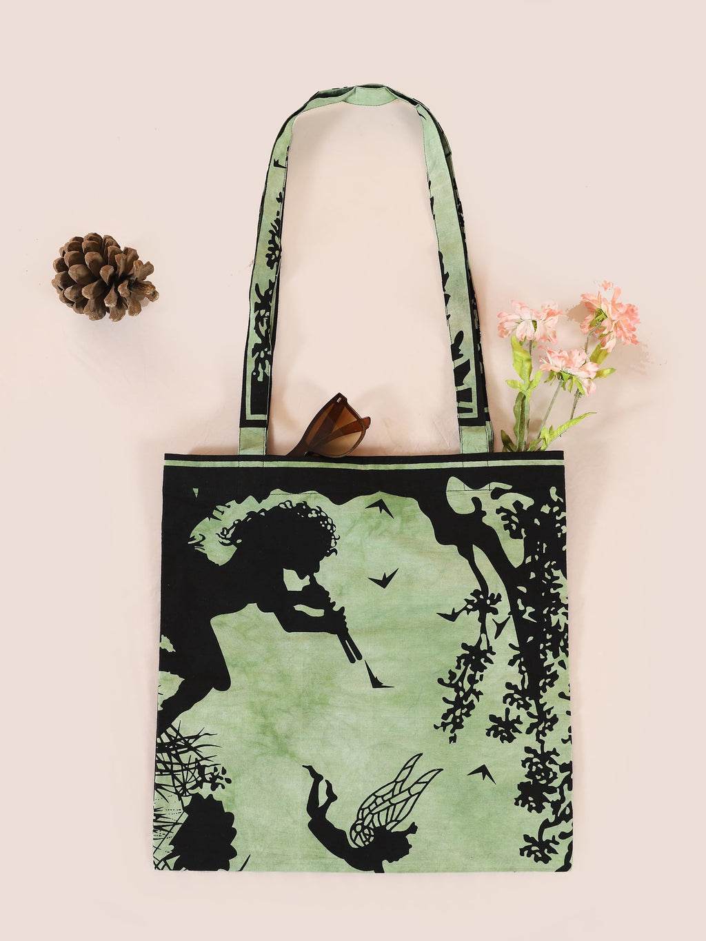 Ravaiyaa - Attitude is everything Cotton Shoulder Bag/Tote Bag For Women| Printed Multipurpose Handbag With Top Zip | Best For Shopping, Travel, Work, Beach, Office, College (Green Fairy Land)