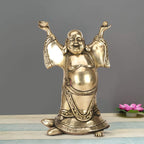 ARTVARKO Feng Shui Laughing Buddha Standing on Tortoise Brass Statue Happy Man for Good Luck Wealth Prosperity at Home, Office and Business 9 Inches