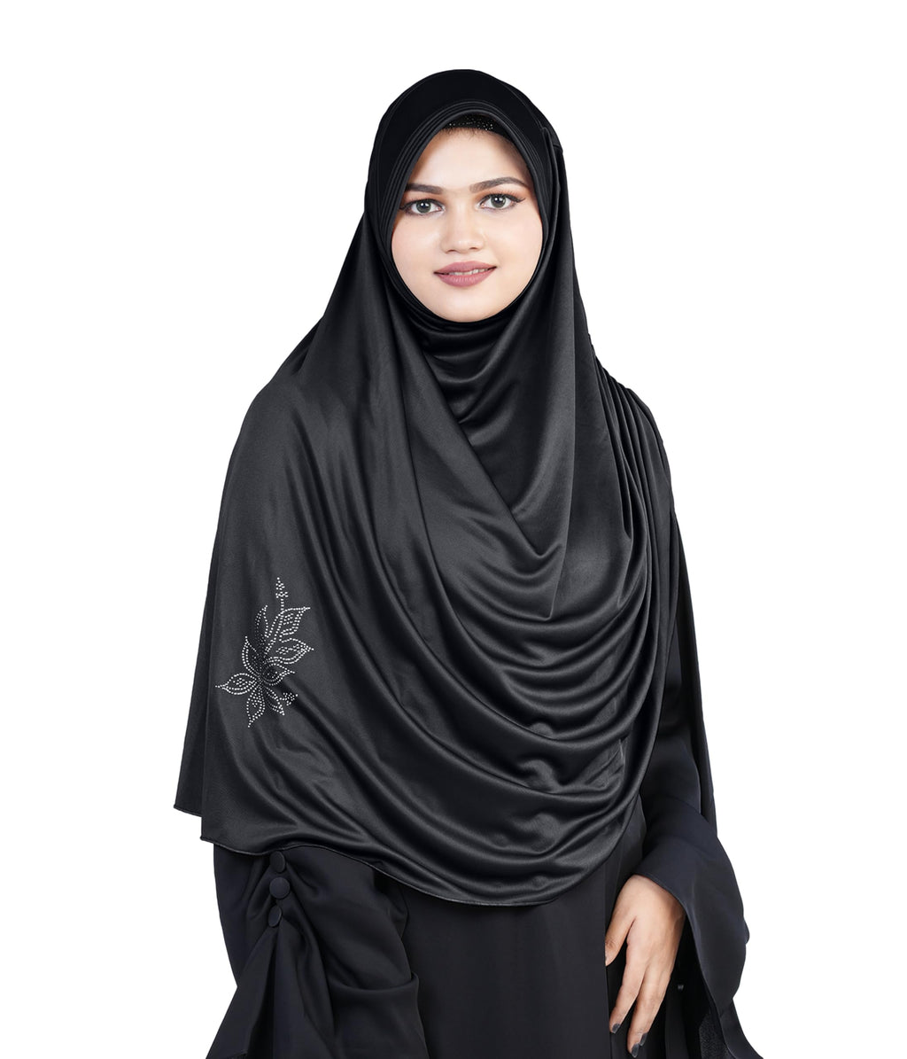 Mehar Hijab's Glamour in Modesty Fazluna Sigle side Frill Hijab XL (XXL, BLACK)