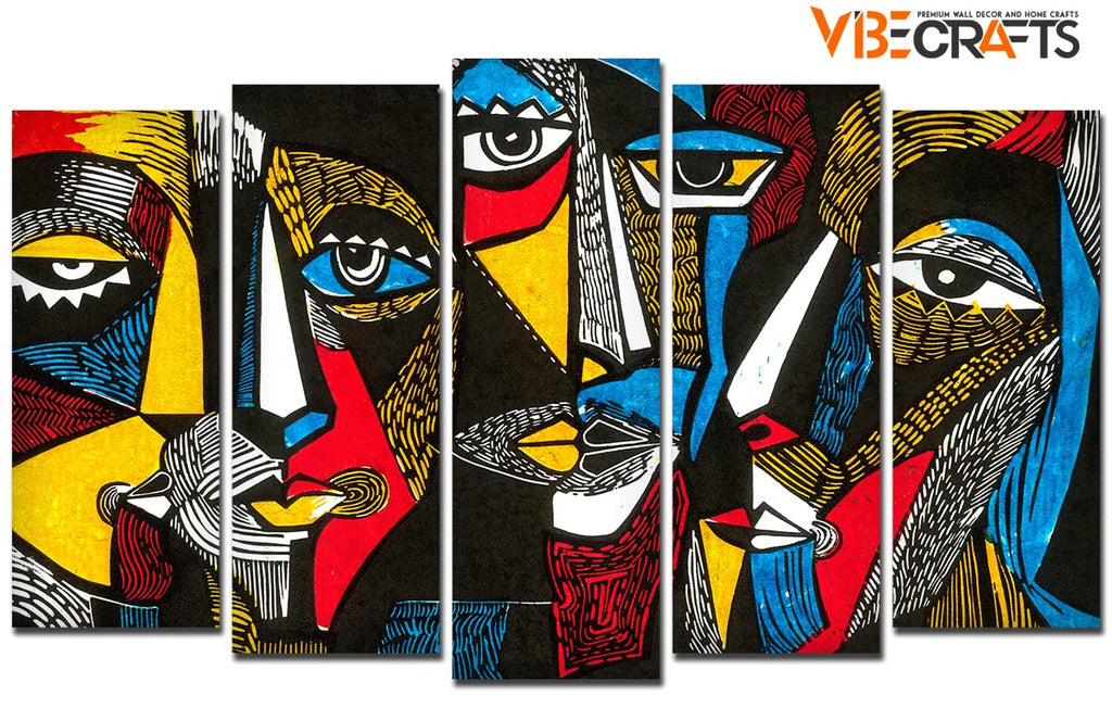 VIBECRAFTS Abstract Faces 5 Pieces Canvas Wall Painting For Home|Office|Living Room|Gift (PTVC5Pcs2_6504)