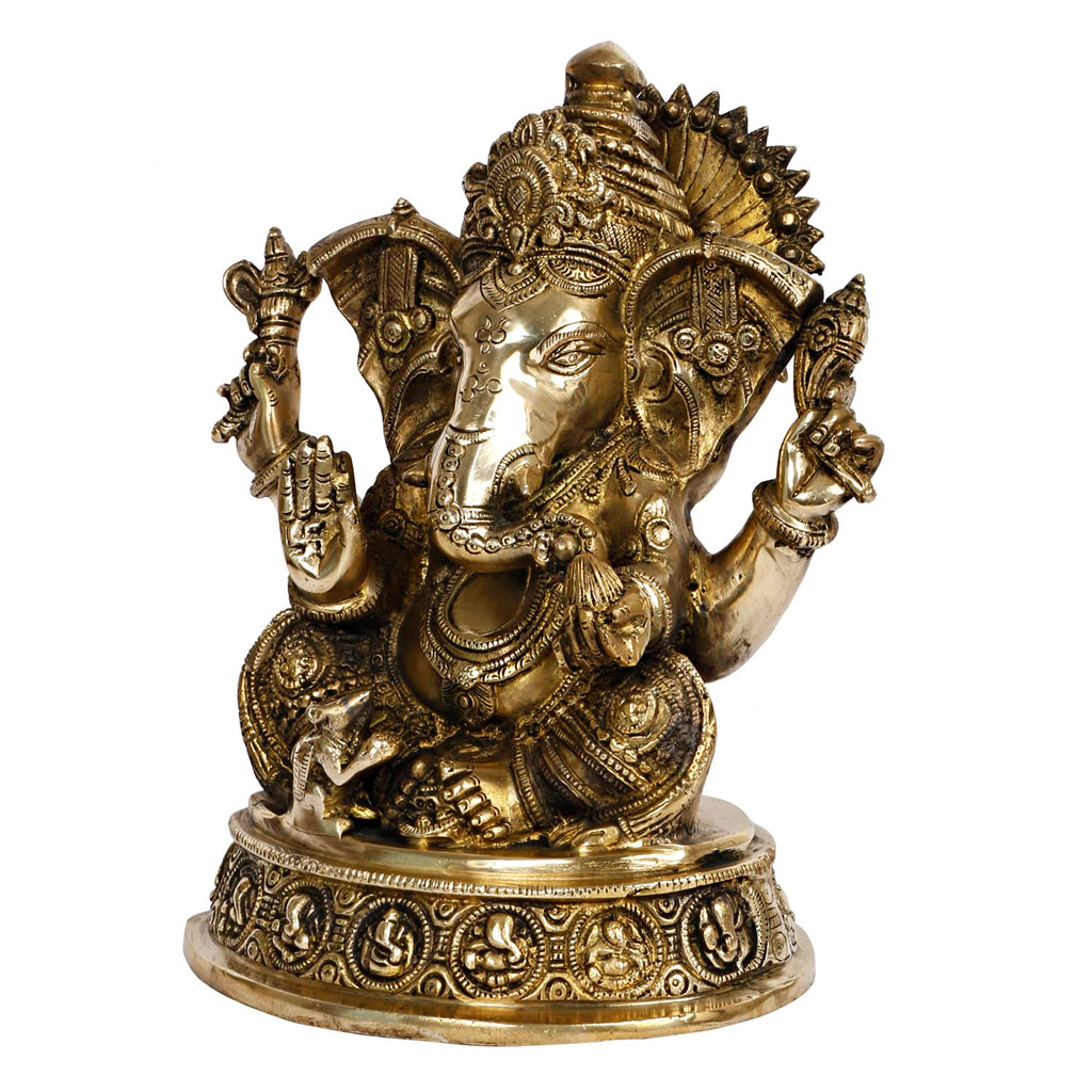 ARTVARKO Big Brass Mangalkari Ganesha Sitting Big Ear Ganesh Bhagwan Statue for Home Entrance Decor Ganpati Idol Murti Marriage Gift Good Luck Success Diwali Festival Puja 11 Inches