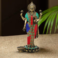 ARTVARKO Goddess Maa Laxmi Idol Lakshmi Brass Multicolor Gemstone Handwork Statue Luxmi Murt Standing on Lotus Height 10 Inches