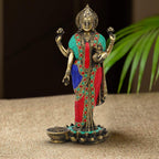 ARTVARKO Goddess Maa Laxmi Idol Lakshmi Brass Multicolor Gemstone Handwork Statue Luxmi Murt Standing on Lotus Height 10 Inches