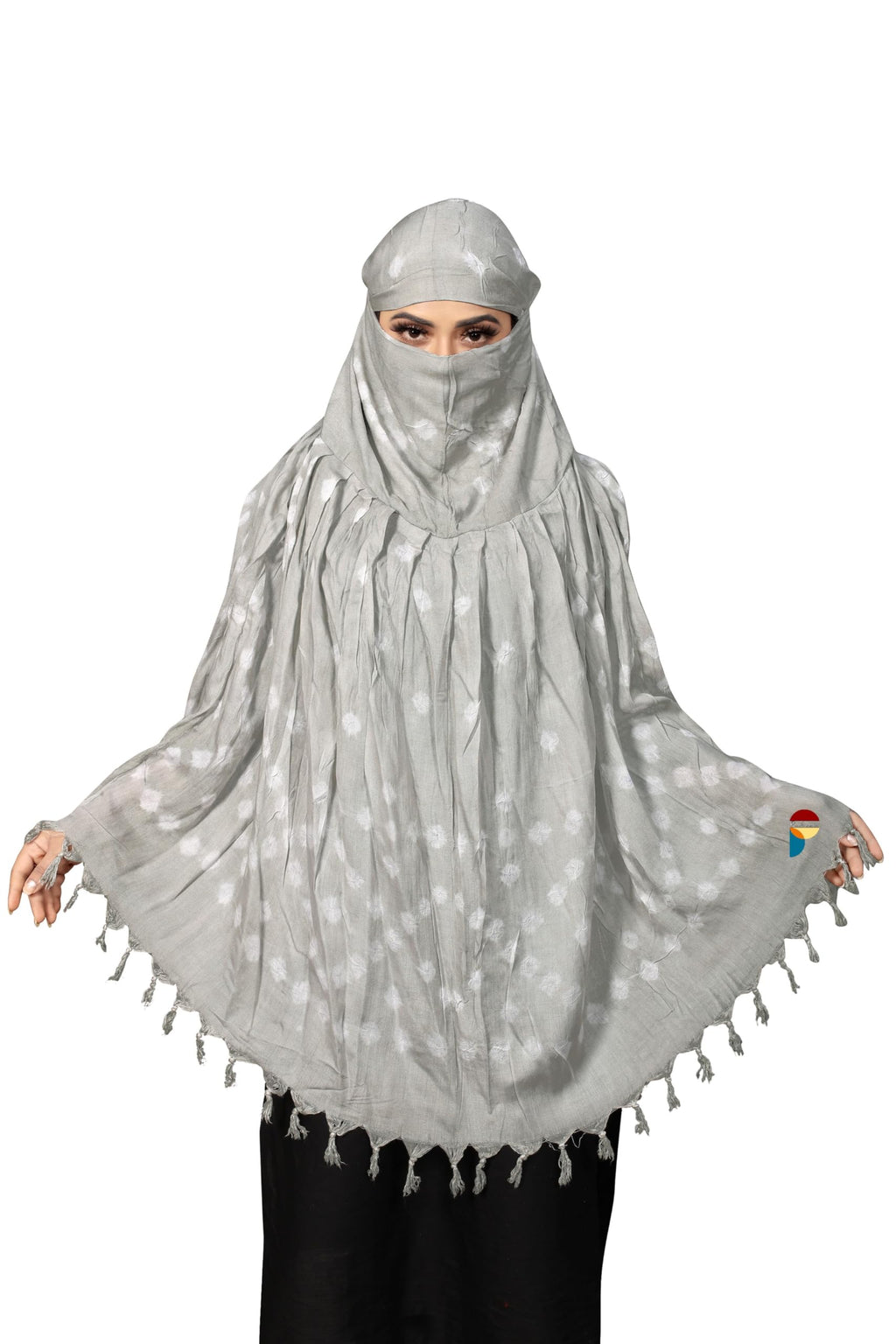 PRACHARAN Women Cotton Stylish Hand Printed Scarf, Anti Pollution Full face Scarf With UV Sun Rays Protection Scarves for Women and Girls (Grey)