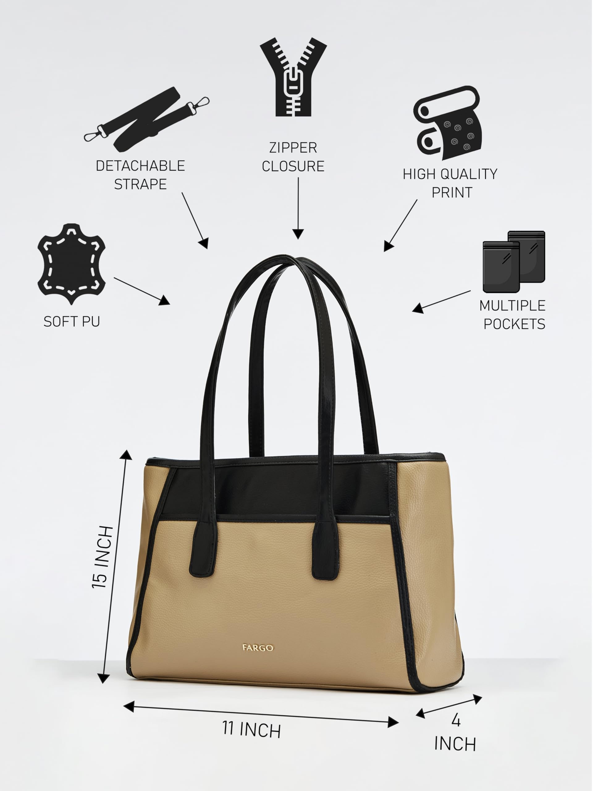 Fargo Urbane Ivory Tote Bag for Women | Large Vegan Leather Handbag with 16-Inch Laptop Compartment, RFID Pockets, Zip Closure | Stylish Office, Travel Tote | Made in India (Beige)