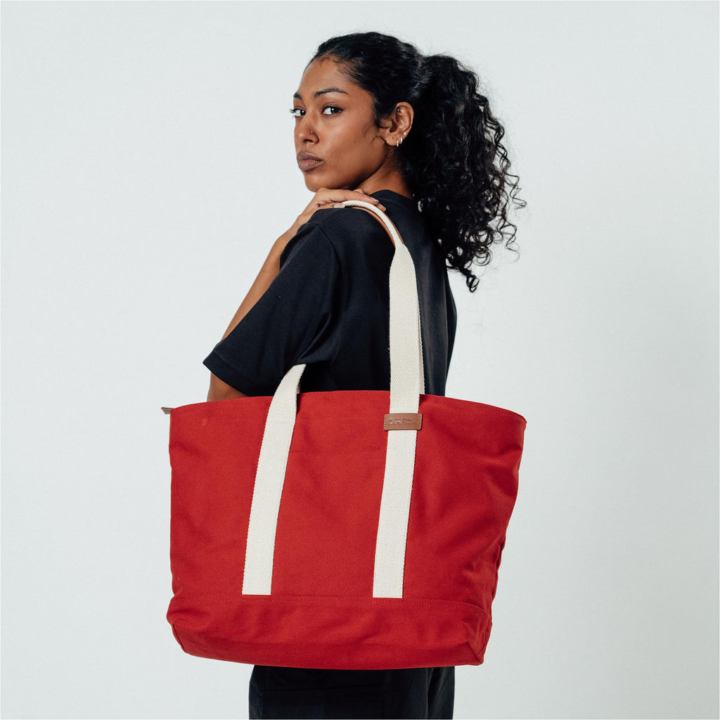 DailyObjects Crimson Red Field Tote Bag |Canvas Tote Shoulder Bag Fits upto 14 Laptop for Women and Men Work & Daily Use |Handcrafted from premium cotton canvas perfect for Work & Daily Use