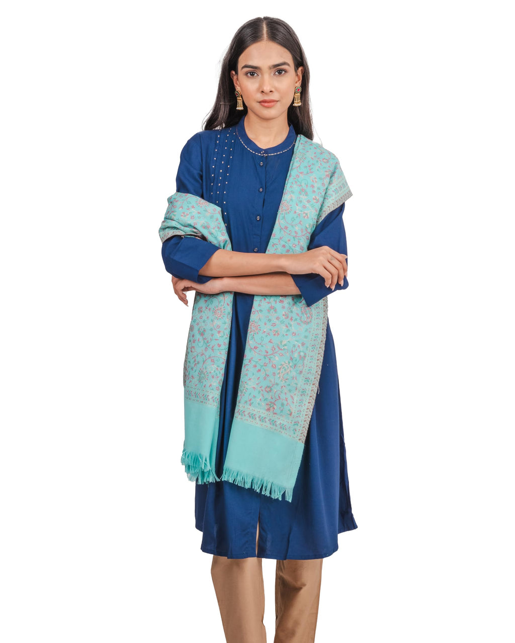 Naureen Women Faux Pashmina Kani Stole with Floral Motifs and Zari Accents, Soft and Lightweight, For Summer and Winter, 28x80 inch