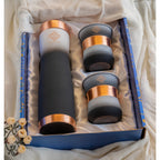 INDIAN ART VILLA Copper Bottle & Glass Gift Set - 950 ml Water Bottle & 2 Glasses (300 ml Each) - Pure Copper with Black & White Ombre Silk Finish, Perfect for Gifting & Everyday Use