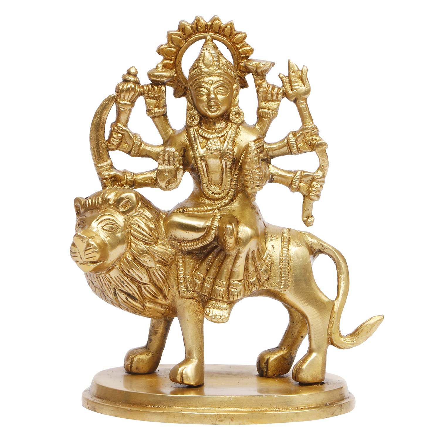 ARTVARKO Pure Brass Durga Maa Sherawali MATA Rani Murti Sitting on Lion for Navratri Puja Home Décor Gift 5.5 Inch