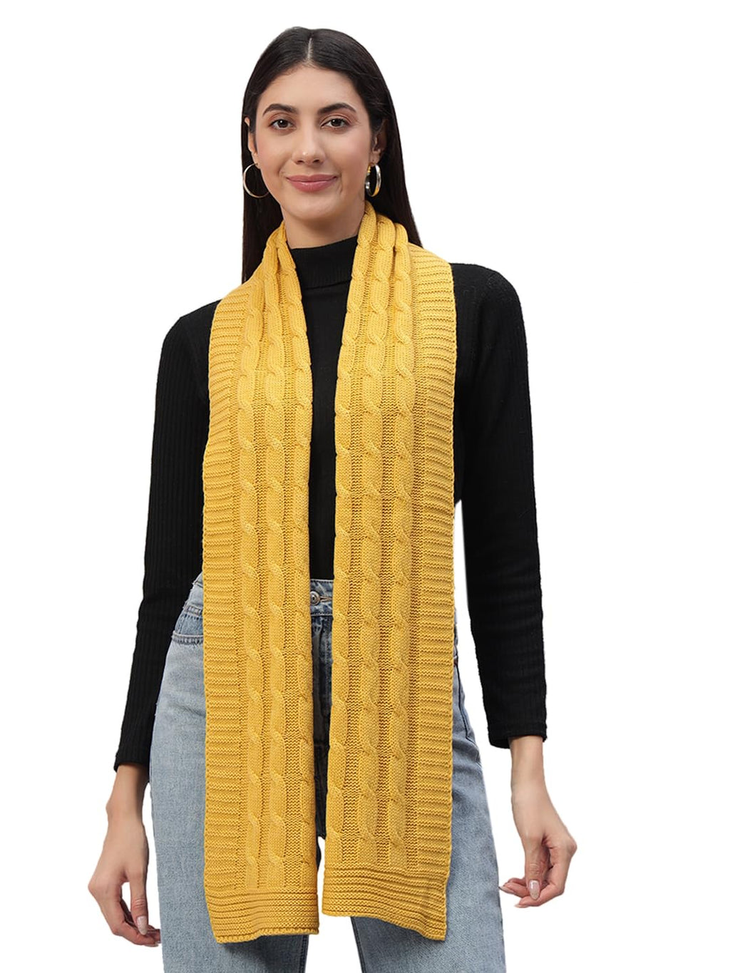 Ravaiyaa - Attitude is everything Reversible Wool Scarves Knitted Pattern Women Neck Wraps Muffler Winter Wool Scarf 65 x14 Inch (Yellow)