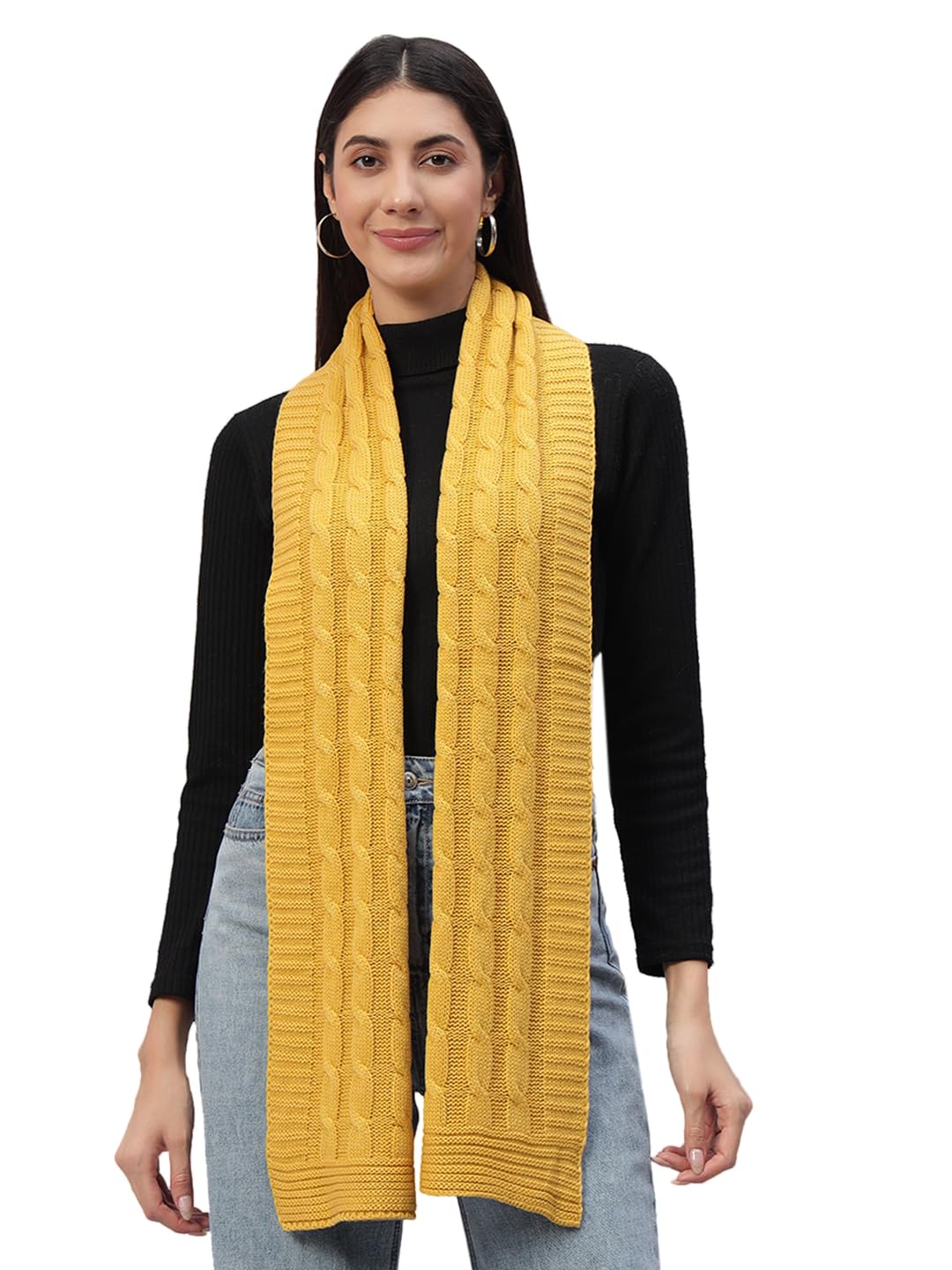 Ravaiyaa - Attitude is everything Reversible Wool Scarves Knitted Pattern Women Neck Wraps Muffler Winter Wool Scarf 65 x14 Inch (Yellow)