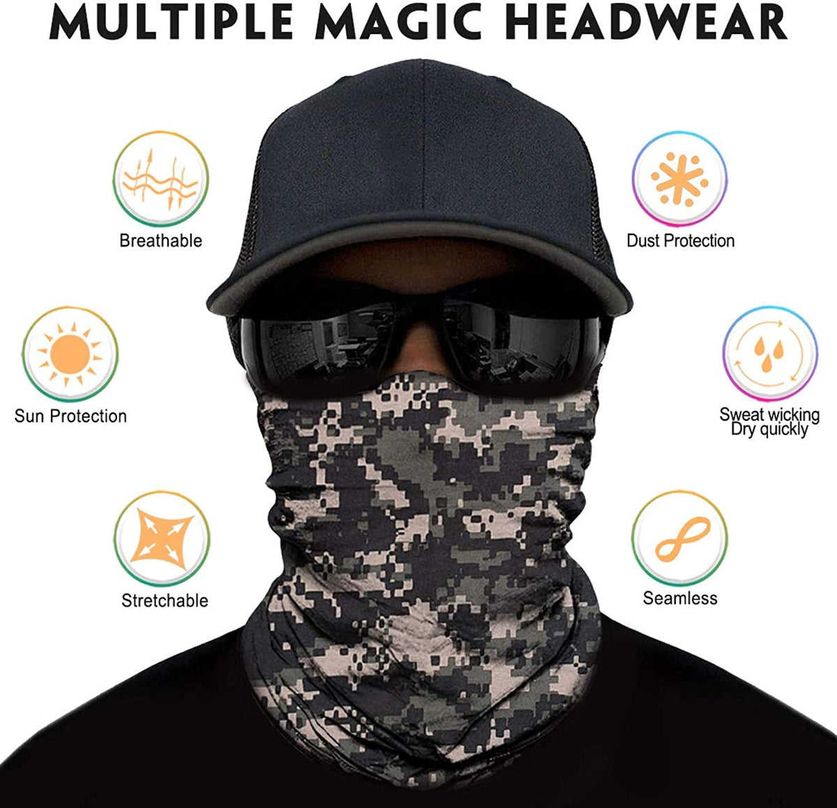 KETKAR Sun UV Protection Face Cover Scarf Mask Neck Gaiter Breathable Windproof Bandana_Free Size(Pack Of 09)