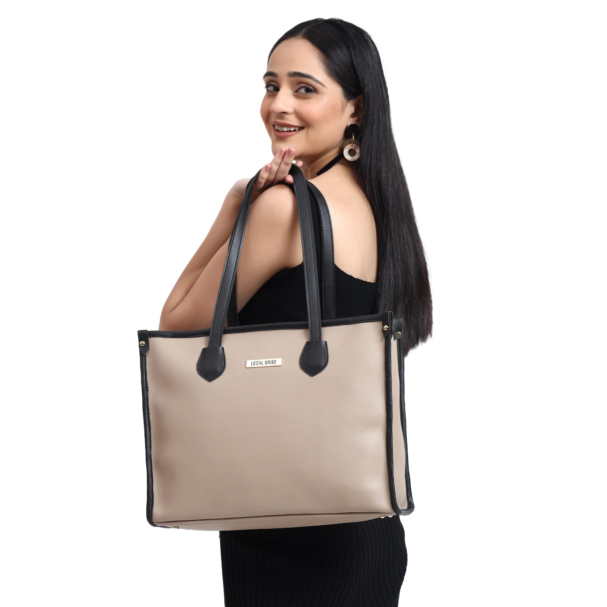 LEGAL BRIBE Textured Tote Bag Combo Of 4 (Beige/Black)