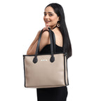 LEGAL BRIBE Women's Textured Tote Bag (Beige/Black)