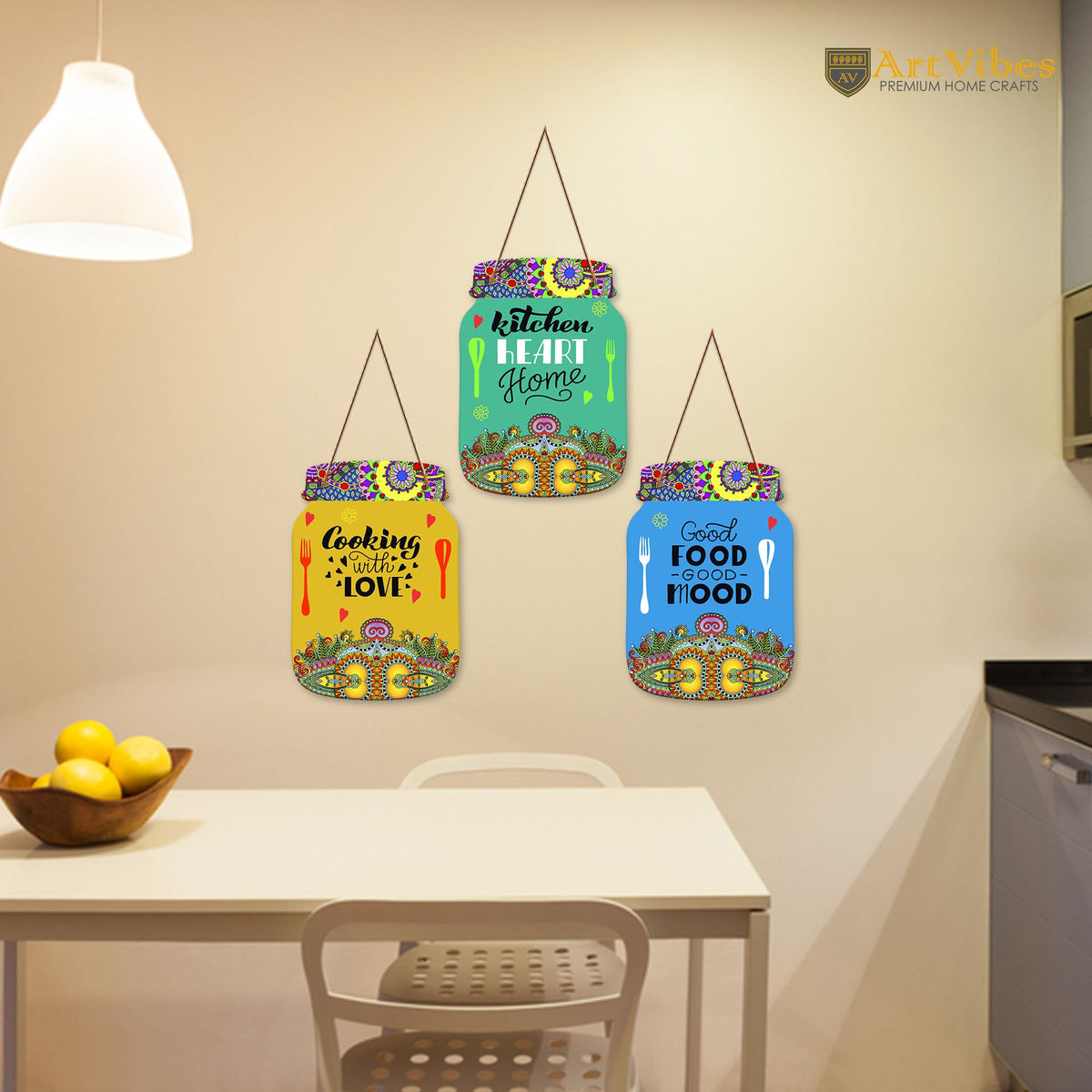 Artvibes Good Food Good Life Quotes Printed Wooden Wall Hanging for Kitchen | Cafe | Restaurant | Dining Room | Quotes Decor Item | Wall Poster | Food Quote Decoration | Gift Item (WH_8922N), Set of 3