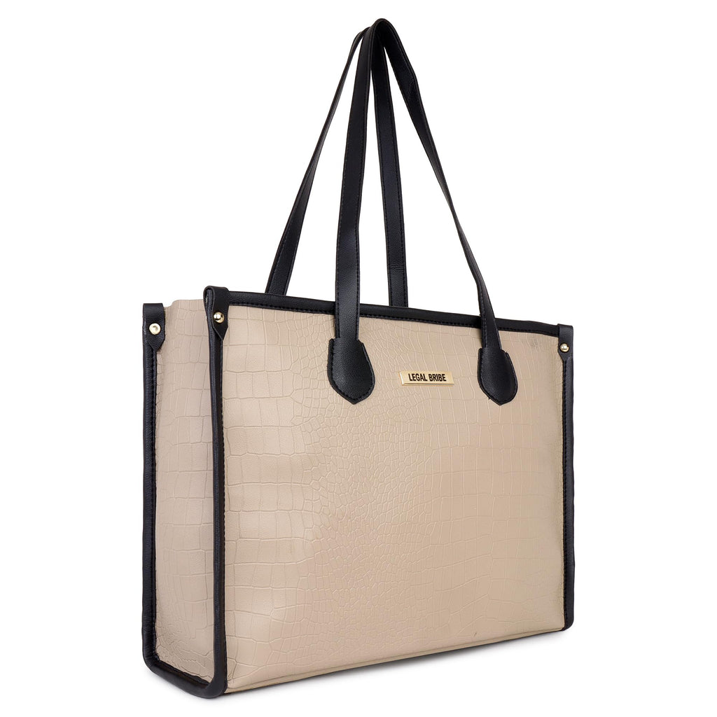 LEGAL BRIBE Women's Crock Style Tote Bag (Beige/Black)