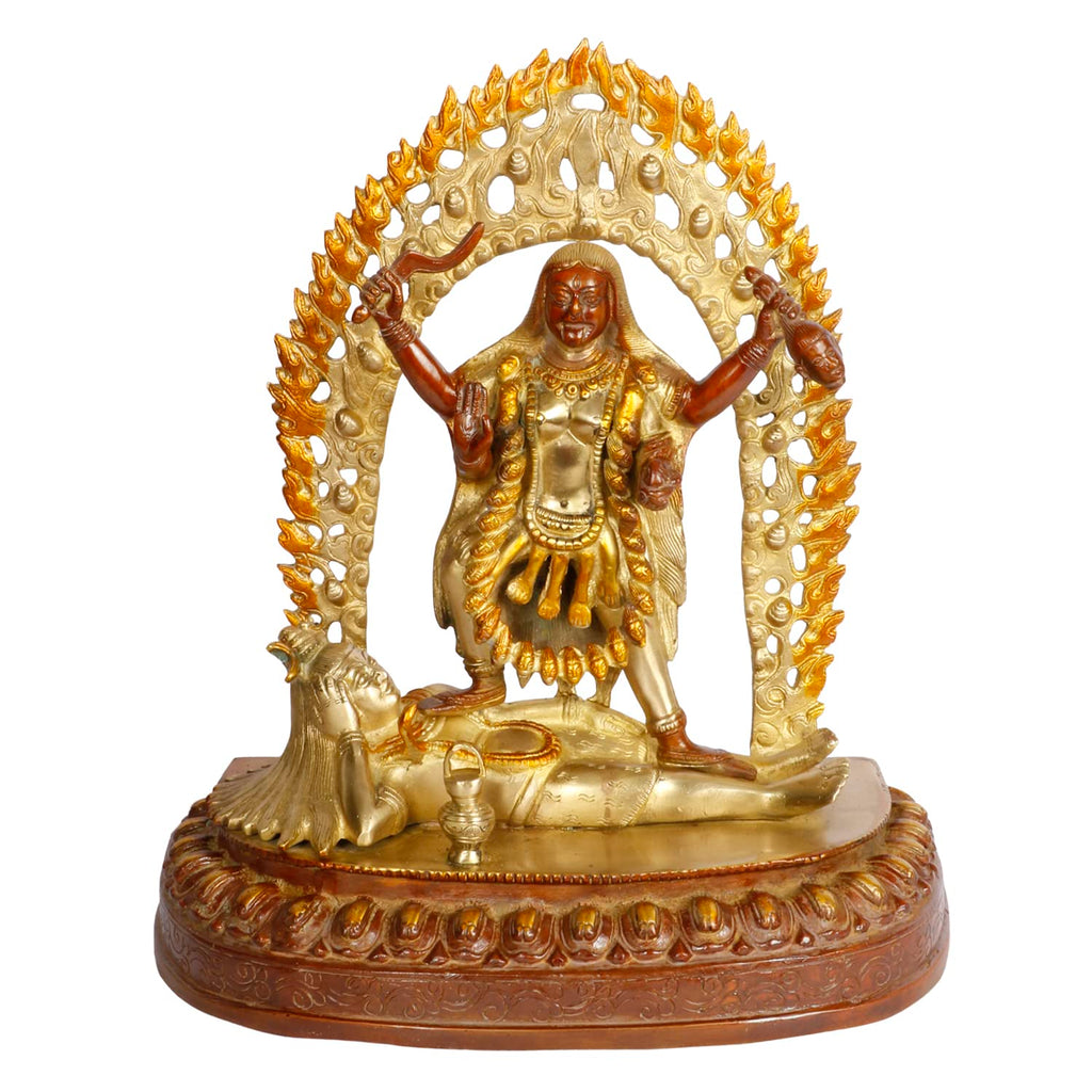 ARTVARKO Maa Kali Statue Brass Kalika Kaali with Shiva Idol Temple Puja Sculpture (LxBxH in Inches 11x5.5x12, 6.2 Kg)