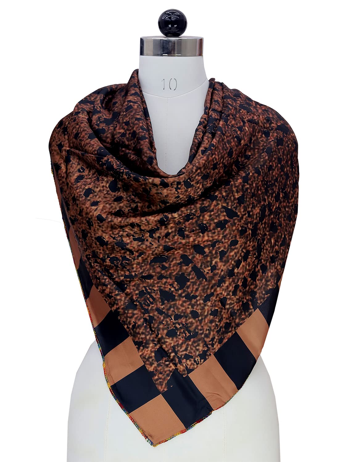 leeza store Women's Silk Scarf For Women, Rusty Brown/copper, 40X40, Artistic Abstract Digital Print, Lightweight Stylish Stole & Neck Wrap
