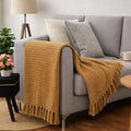 Tarantaran Home Hand-Knitted Cotton Sofa Throw | All-Season Throw Blanket for Sofa, Bed, Couch, Chair & Travel | 80×52 Inches (204×132 cm)(Brown) Kafalo