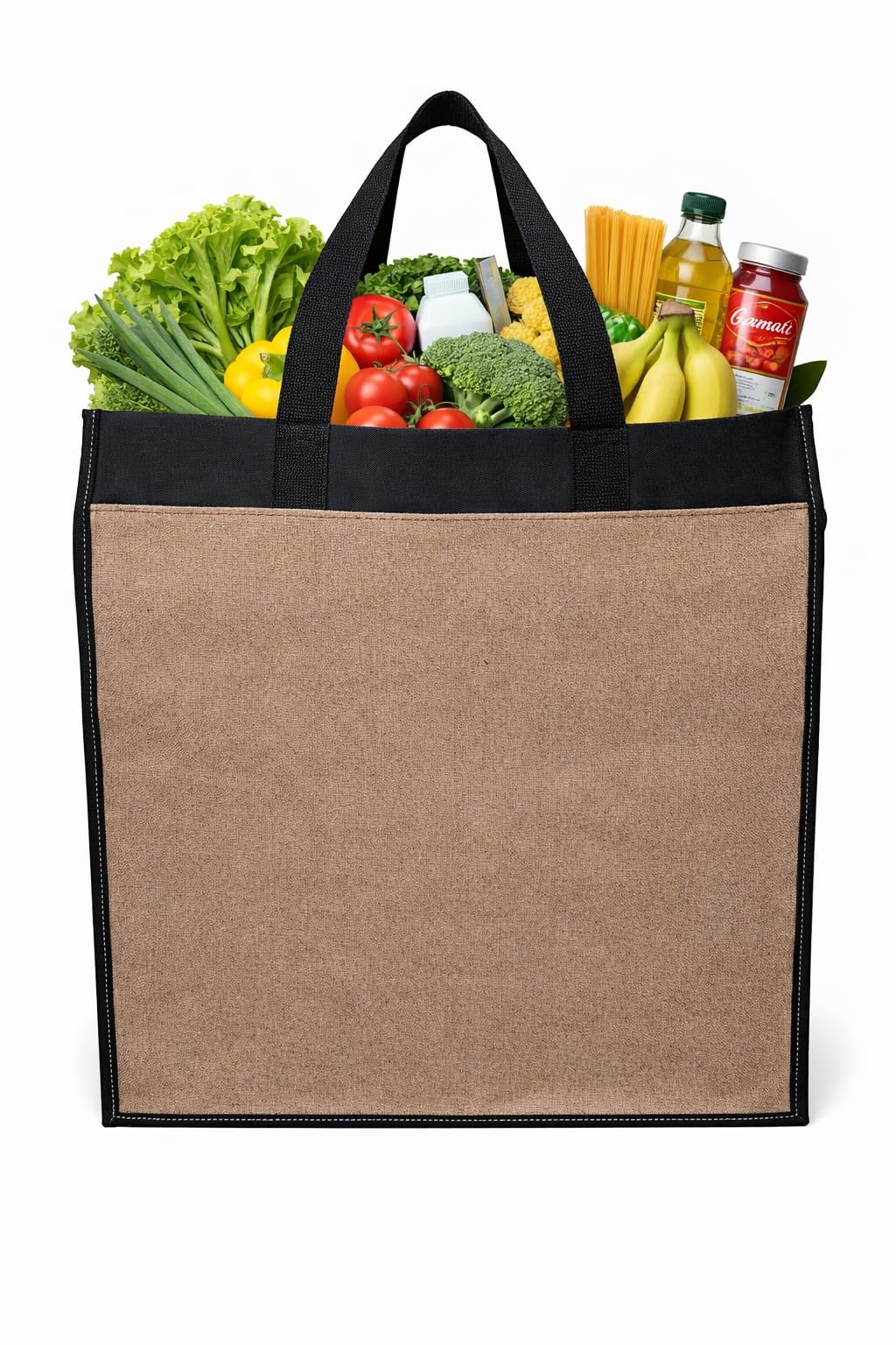 Canvas Shopping Bag Big Heavy Duty Large Eco Cotton Cloth Grocery Shopping Bag for Men Ladies Vegetable Milk Fruits with Hand Carry Handle Lunch Box Jhola Tote Bags Large Size 52x43x23