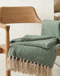 Furnistitchs Boho Cotton Sofa Throw - Chevron Zigzag Patterned Hand-Woven Throw Blanket with Tassels for Living Room, Bedroom, Car & Travel (Emerald Green, 50x60 inches) Kafalo