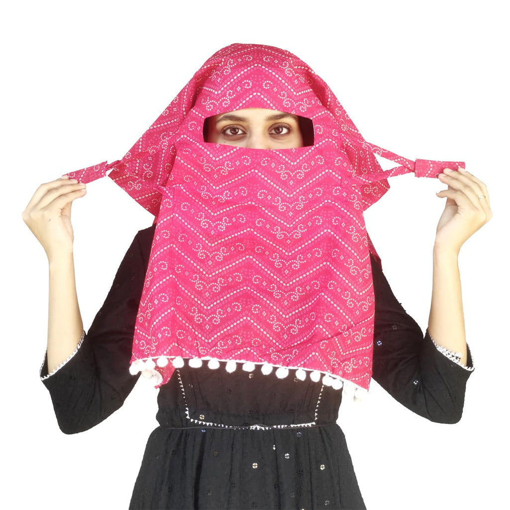 Switchon Cotton Multi Color Bandej Print Female Scarf Hijab For Women For 12 Yrs And Above (Rani-White)