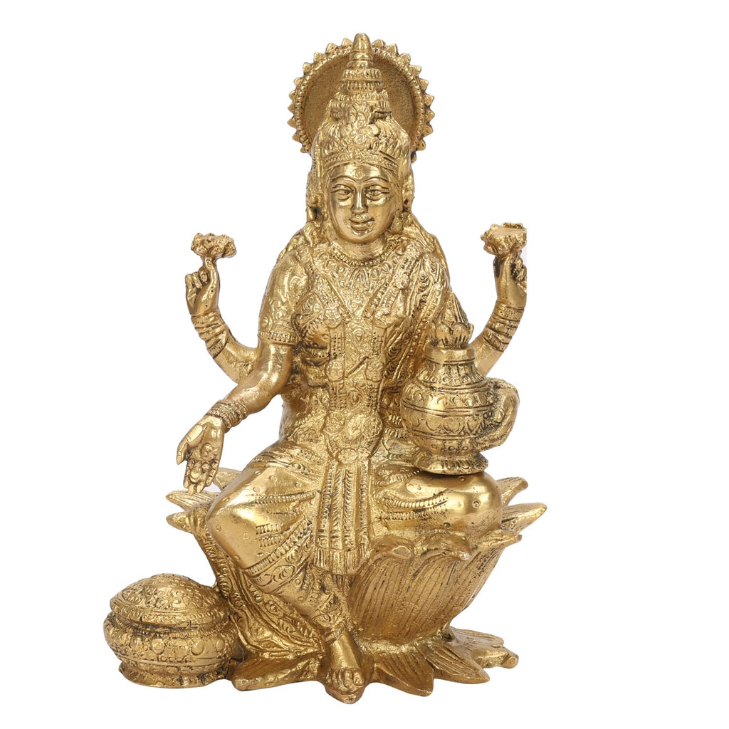 ARTVARKO Brass Goddess Lakshmi Idol Statue of Prosperity Statue Laxmi Maa Sitting on Lotus for Home Puja Mandir Temple Height 7 Inch